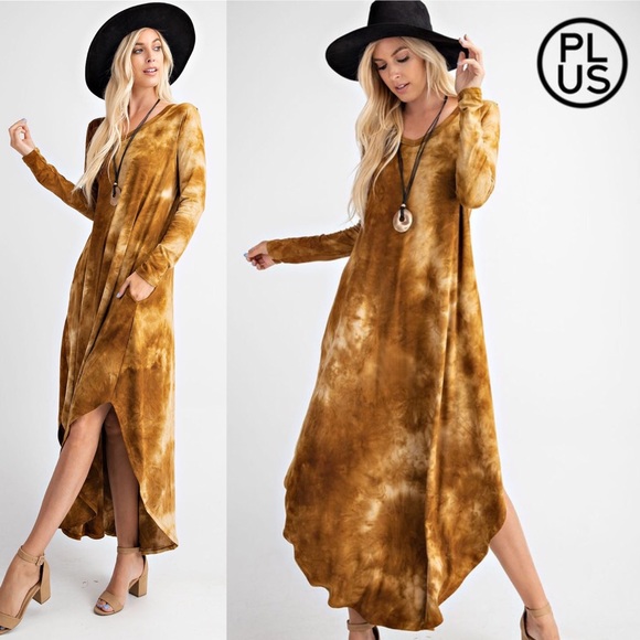 LAST 1 - NWT Boutique Camel brown Tie-Dye Dress - Picture 3 of 5